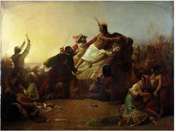 Sir John Everett Millais Pizarro seizing the Inca of Peru (1845) by John Everett Millais Sweden oil painting art